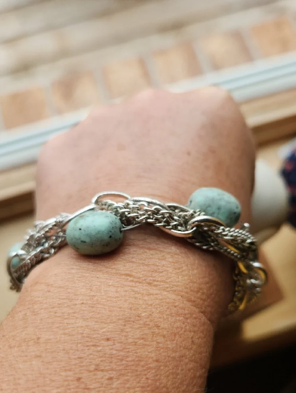 True Religion Silver Chain Bracelet with Turquoise Beads - Women Jewelry